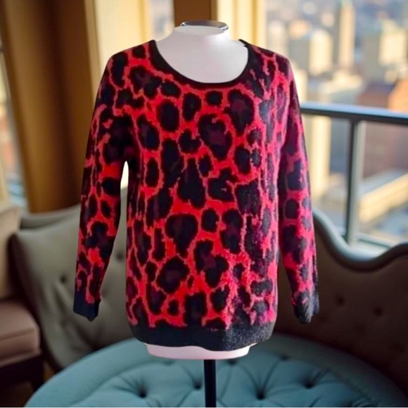 Animal Print Sweater - Leopard Print Sweater- V Neck Apt 9 Large - Picture 1 of 11